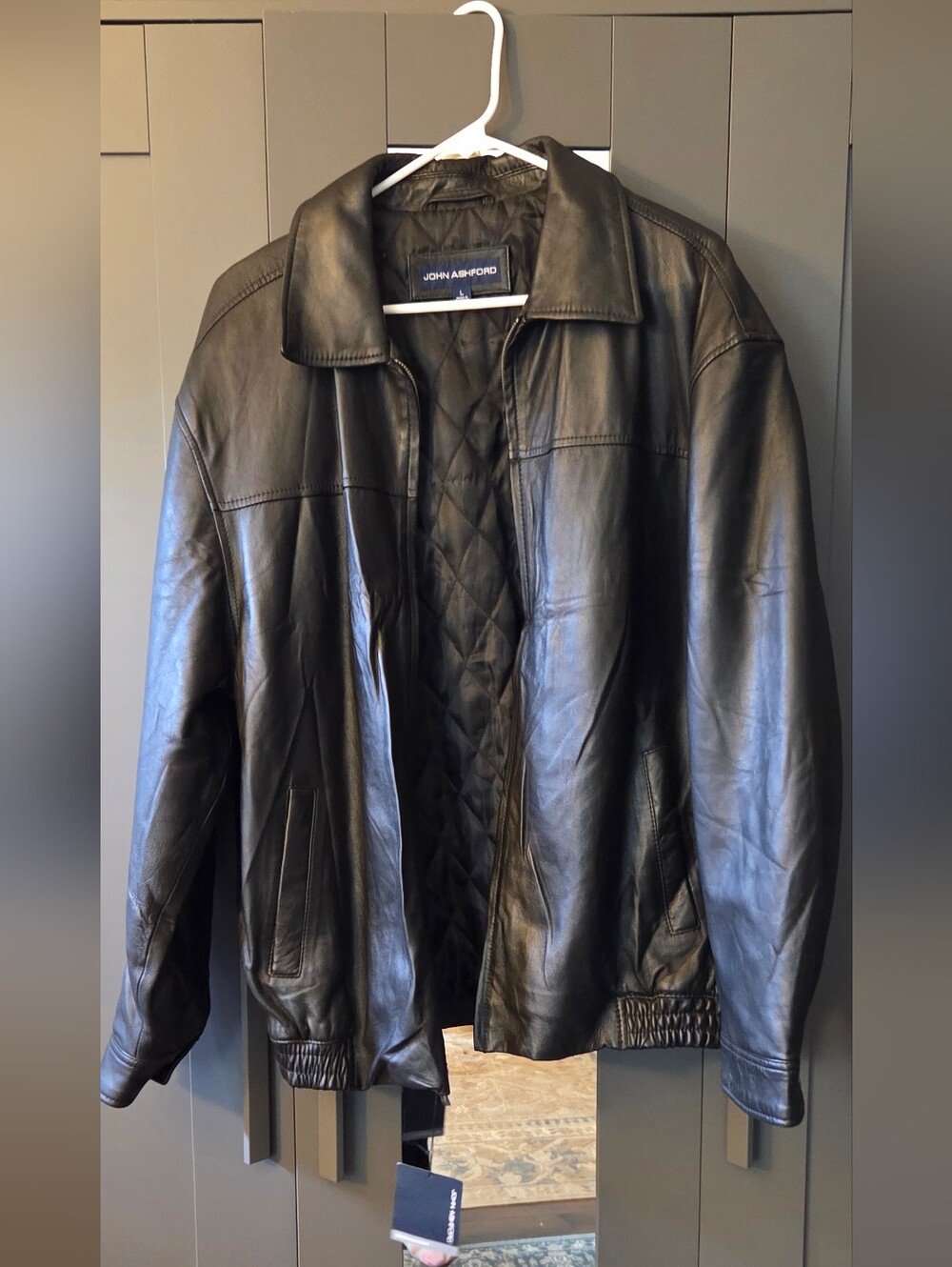 John Ashford Black Quilted-Lined Leather Bomber Jacket